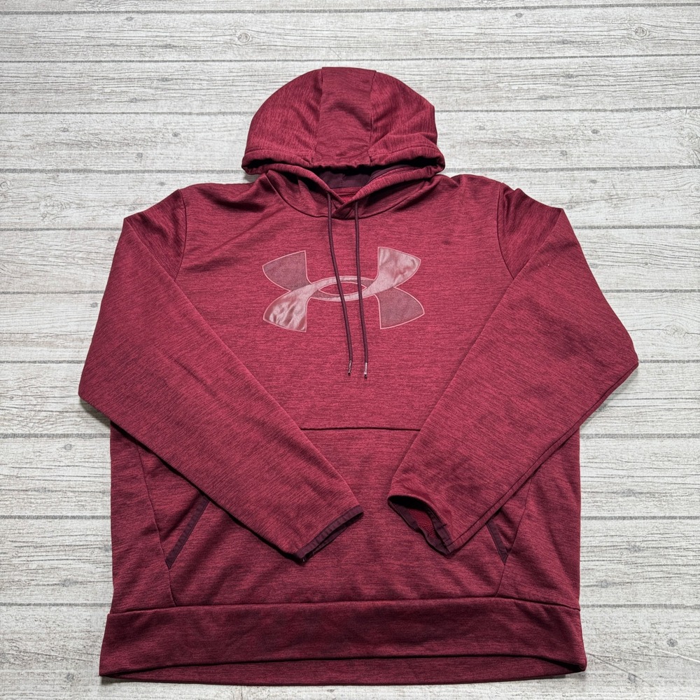 Under Armour Hoodie Men's Large Maroon Heathered Loose Fit Pullover Sweatshirt